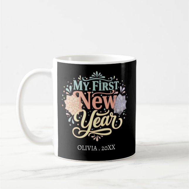 Taza De Café Personalized My First New Year Mug – Custom Name (Izquierda)