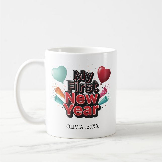 Taza De Café Personalized My First New Year Mug – Custom Name (Izquierda)