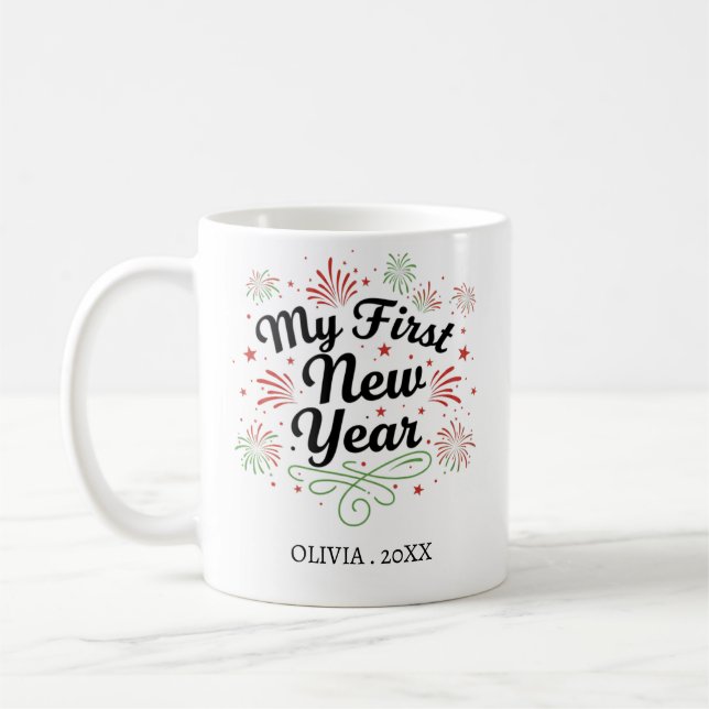 Taza De Café Personalized My First New Year Mug – Custom Name (Izquierda)
