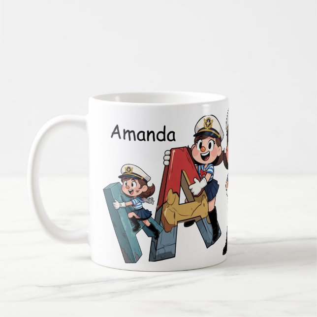 Taza De Café Personalized  Name & A Sailor Cartoon Character  (Izquierda)