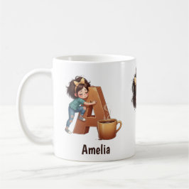 Taza De Café Personalized Name & A Sleepy Morning Plaid Charact