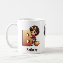 Taza De Café Personalized Name & B Sleepy Morning Plaid Charact