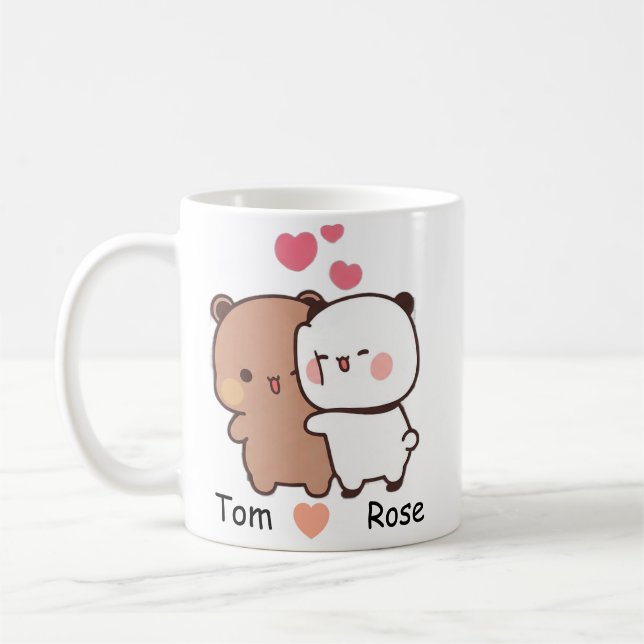Taza De Café Personalized Name Cute Bear Couple Mug (Izquierda)