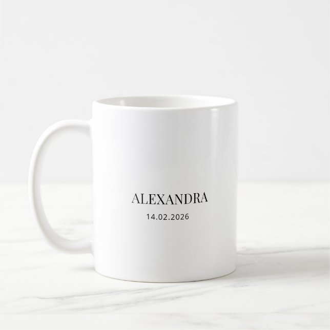 Taza De Café Personalized Name & Date Mug – Minimal Valentine G (Izquierda)