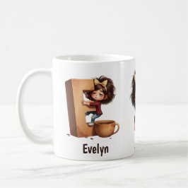 Taza De Café Personalized Name & E Sleepy Morning Plaid Charact