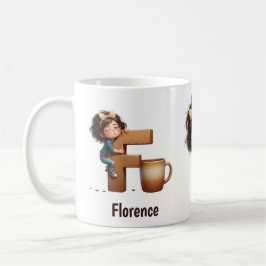 Taza De Café Personalized Name & F Sleepy Morning Plaid Charact