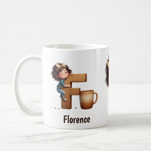 Taza De Café Personalized Name & F Sleepy Morning Plaid Charact (Izquierda)