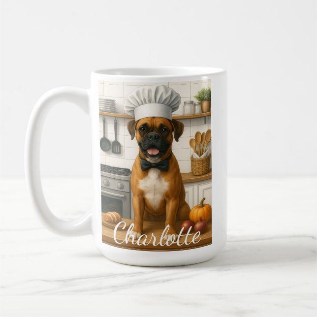 Taza De Café Personalized Name Funny Boxer Dog Loving Chef (Izquierda)