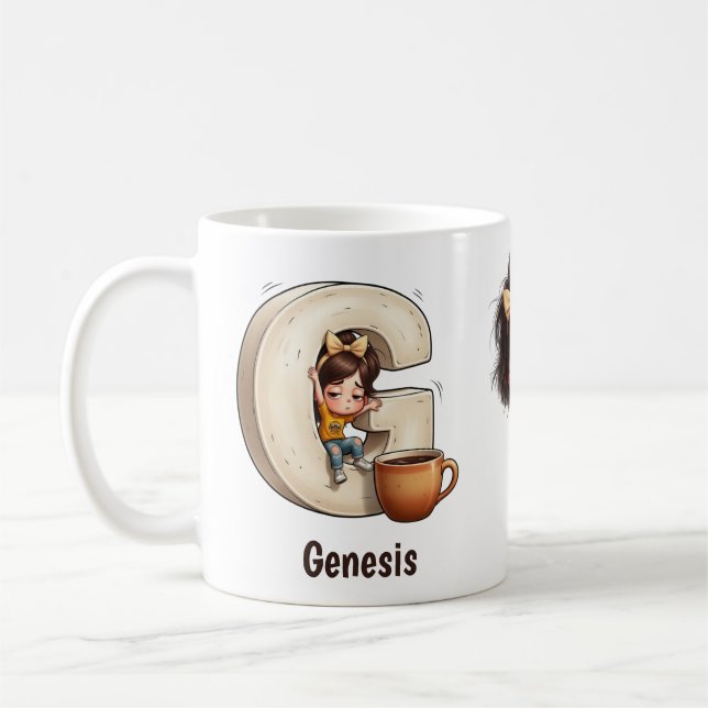 Taza De Café Personalized Name & G Sleepy Morning Plaid Charact (Izquierda)