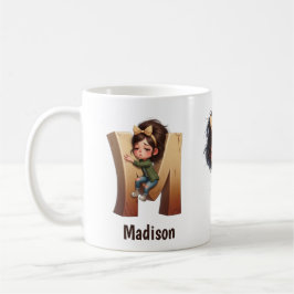 Taza De Café Personalized Name & M Sleepy Morning Plaid Charact