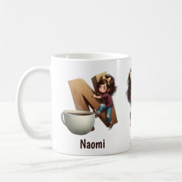 Taza De Café Personalized Name & N Sleepy Morning Plaid Charact