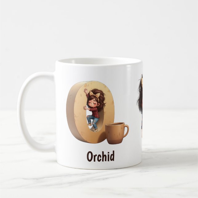 Taza De Café Personalized Name & O Sleepy Morning Plaid Charact (Izquierda)
