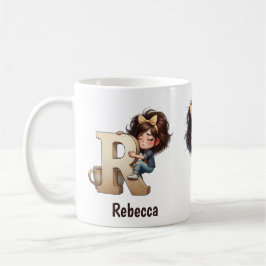 Taza De Café Personalized Name & R Sleepy Morning Plaid Charact