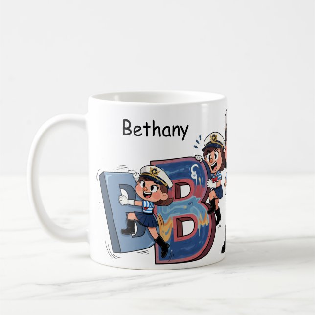 Taza De Café Personalized  Name Sailor Cartoon Character * B * (Izquierda)