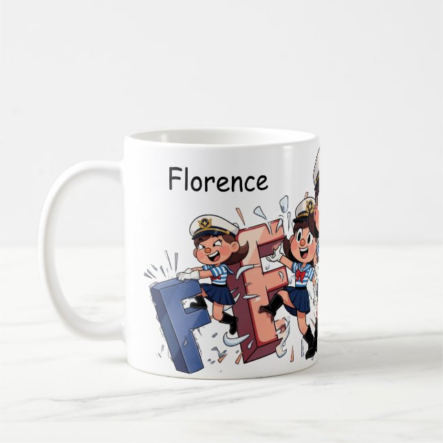Taza De Café Personalized  Name Sailor Cartoon Character * F * (Izquierda)