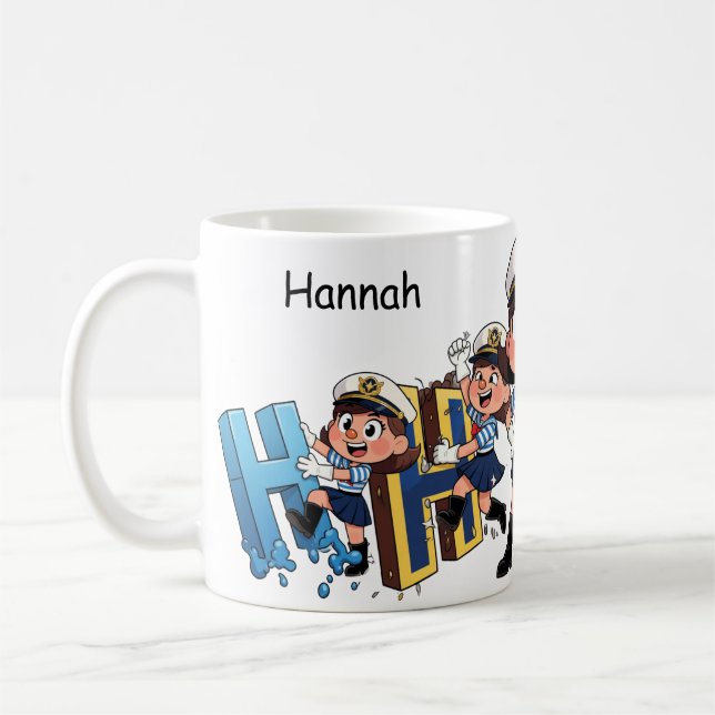Taza De Café Personalized  Name Sailor Cartoon Character * H * (Izquierda)