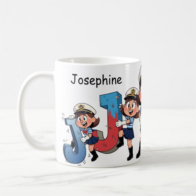 Taza De Café Personalized  Name Sailor Cartoon Character * J * (Izquierda)