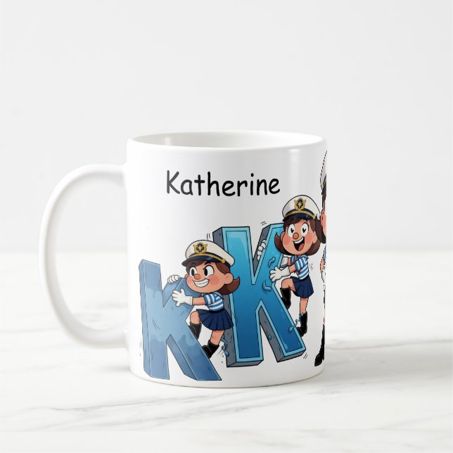 Taza De Café Personalized  Name Sailor Cartoon Character * K * (Izquierda)