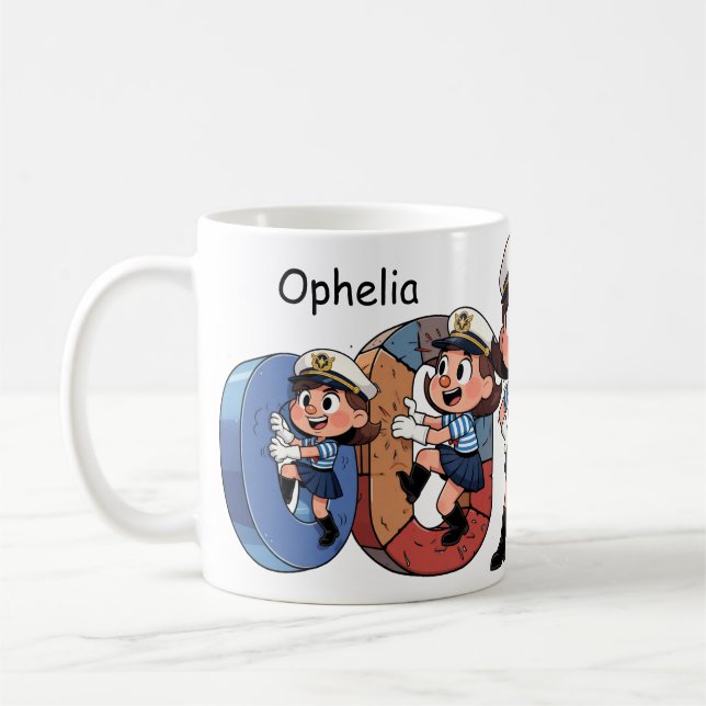 Taza De Café Personalized  Name Sailor Cartoon Character * O * (Izquierda)