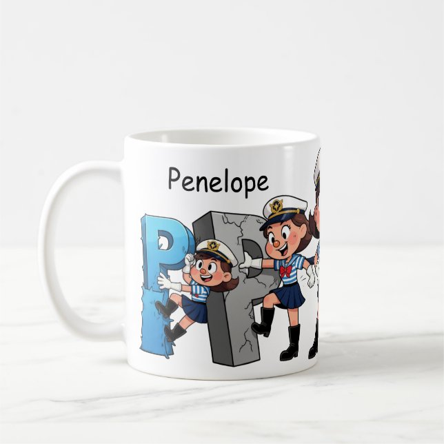 Taza De Café Personalized  Name Sailor Cartoon Character * P * (Izquierda)
