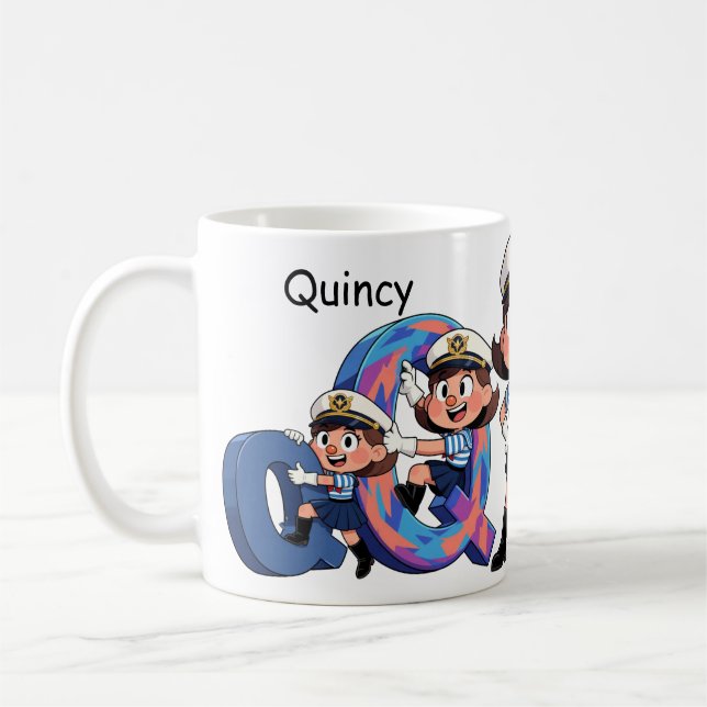 Taza De Café Personalized  Name Sailor Cartoon Character * Q * (Izquierda)