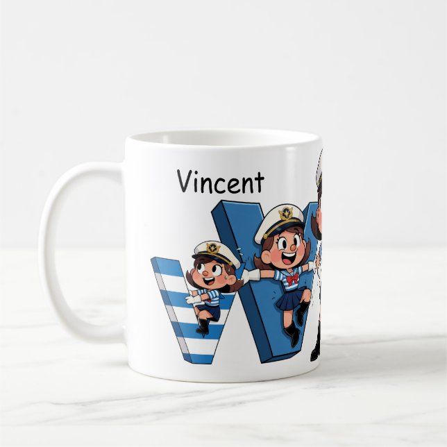 Taza De Café Personalized Name Sailor Cartoon Character * V *  (Izquierda)
