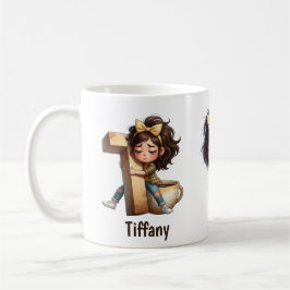 Taza De Café Personalized Name & T Sleepy Morning Plaid Charact