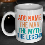 Taza De Café Personalized Name Vintage The Man Myth Legend<br><div class="desc">Personalized Name Vintage The Man Myth Legend.
Grab this Funny customized saying design,  in vintage theme with retro colors now,  and make it as a perfect gift for your family membre,  friend or co-worker to use it for drinking hot drinks,  such as coffee,  hot chocolate,  or tea.</div>