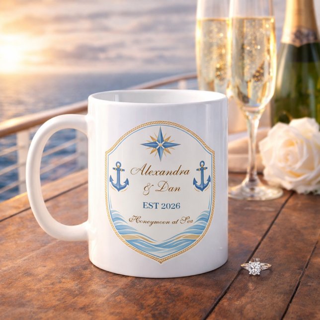 Taza De Café Personalized Nautical Honeymoon Crest (Subido por el creador)