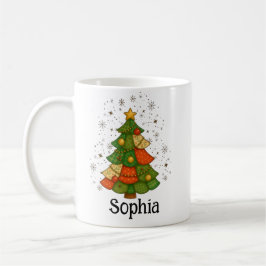 Taza De Café Personalized Patchwork Christmas Tree Holiday Cup 