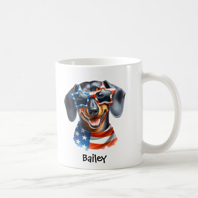 Taza De Café Personalized Patriotic 4th of July Dachshund Mug (Derecha)