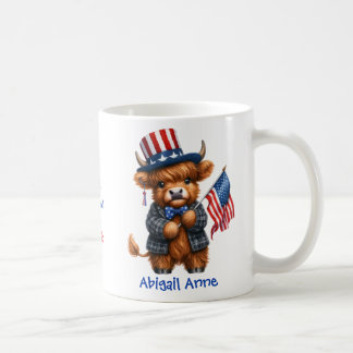 Taza De Café Personalized Patriotic Baby Highland Cow
