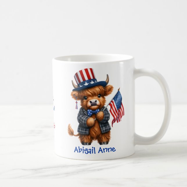Taza De Café Personalized Patriotic Baby Highland Cow (Derecha)
