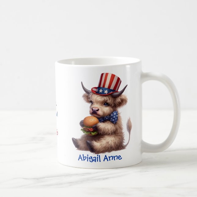 Taza De Café Personalized Patriotic Baby Highland Cow Coffee (Derecha)