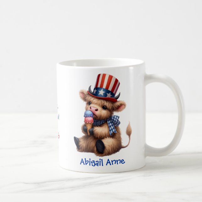 Taza De Café Personalized Patriotic Baby Highland Cow Coffee (Derecha)