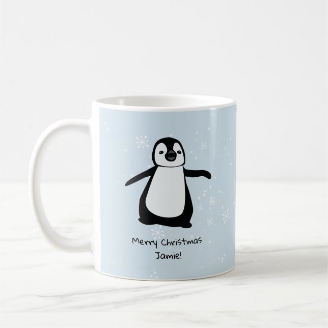 Taza De Café Personalized Penguin Christmas Snow (Izquierda)