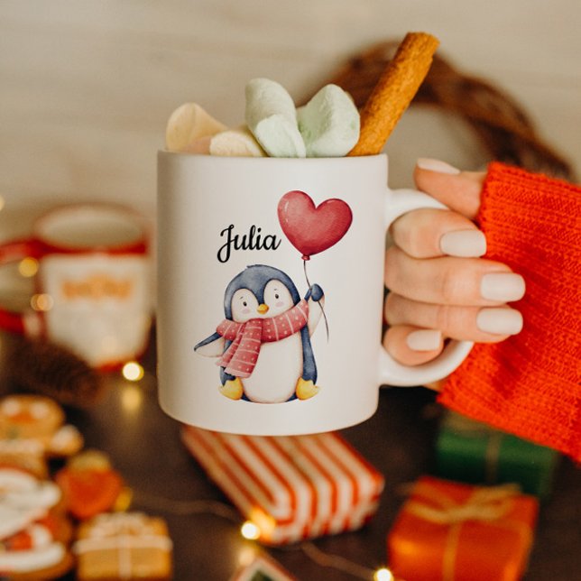 Taza De Café Personalized Penguin Mug With Heart Balloon (Subido por el creador)
