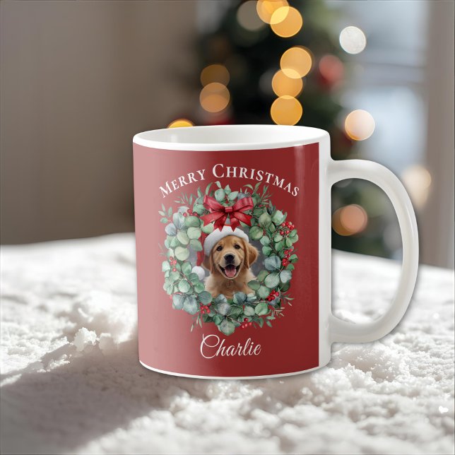 Taza De Café Personalized Pet Christmas Mug with Wreath & Name (Subido por el creador)