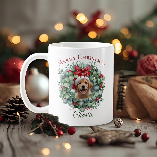 Taza De Café Personalized Pet Christmas Mug with Wreath & Name (Subido por el creador)