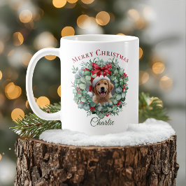 Taza De Café Personalized Pet Christmas Mug with Wreath & Name