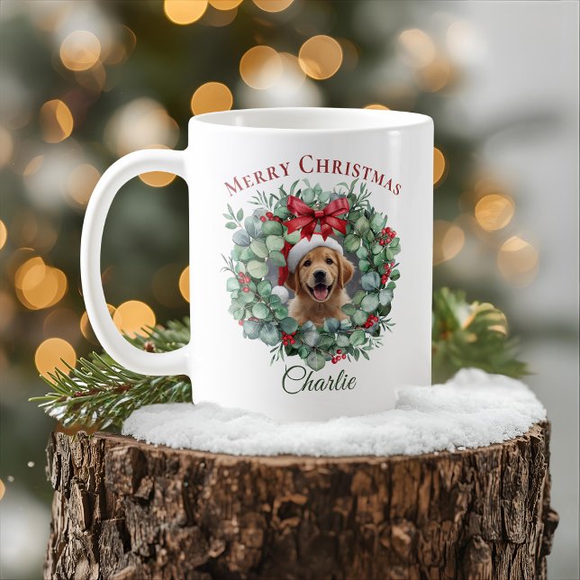 Taza De Café Personalized Pet Christmas Mug with Wreath & Name (Subido por el creador)