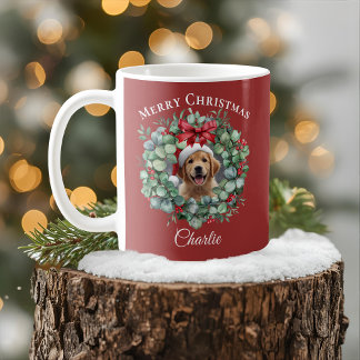 Taza De Café Personalized Pet Christmas Mug with Wreath & Name