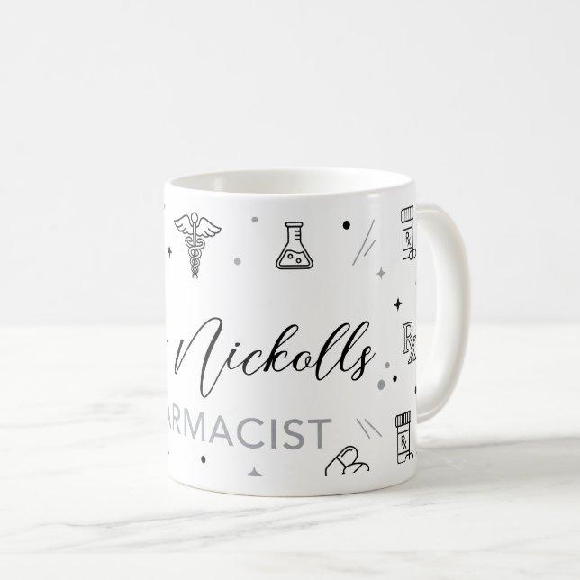 Taza De Café Personalized Pharmacist Mug | Elegant Handwritten  (Anverso derecho)