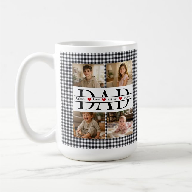 Taza De Café Personalized Photo Collage & Kids' Names "DAD" (Izquierda)