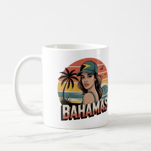 Taza De Café Personalized Photo Retro Bahamas Tropical Beach    (Izquierda)