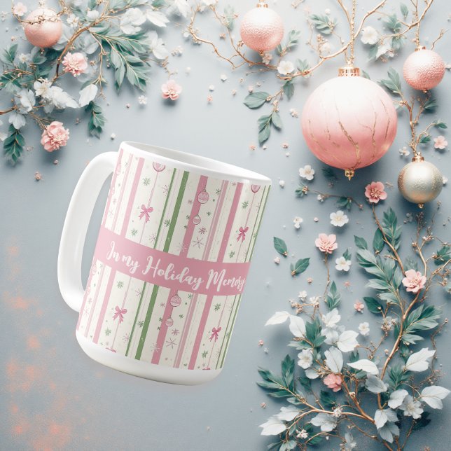 Taza De Café Personalized Pink Coquette Holiday Era (🎀 Sweet pastel holiday mug — pink bows, cozy charm & festive flair!)