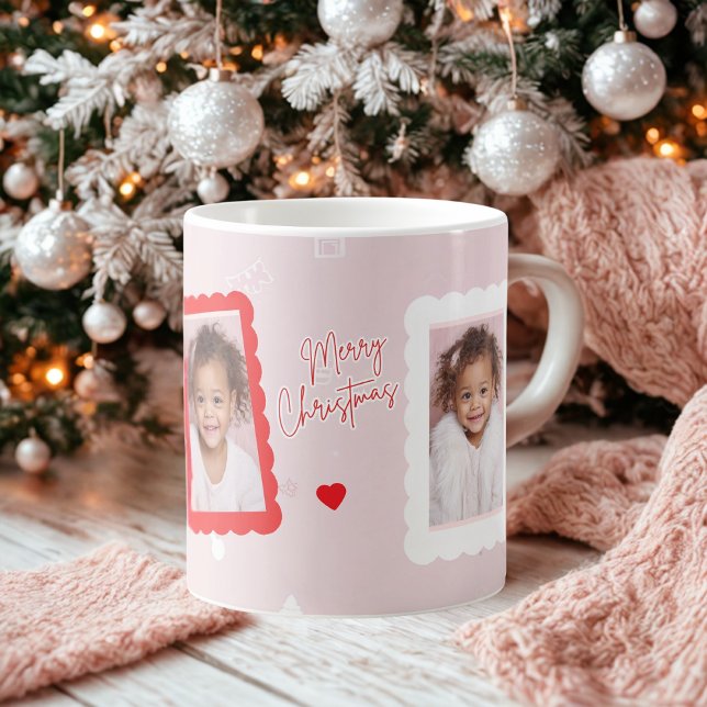 Taza De Café Personalized Pink Merry Christmas Photo | Fa La La (Subido por el creador)