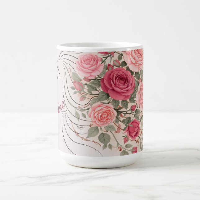 Taza De Café Personalized Pink Rose Floral Hair Woman Elegant  (Centro)