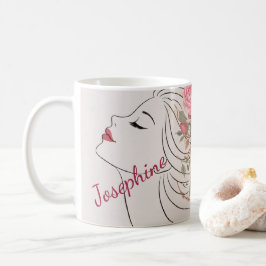 Taza De Café Personalized Pink Rose Floral Hair Woman Elegant