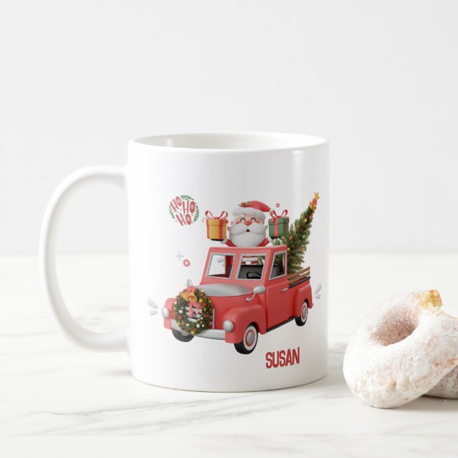 Taza De Café Personalized Pink Truck Christmas  (Con donut)